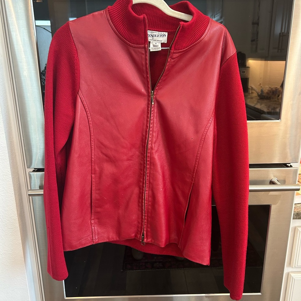 Pendleton Red Leather Zip Front Jacket